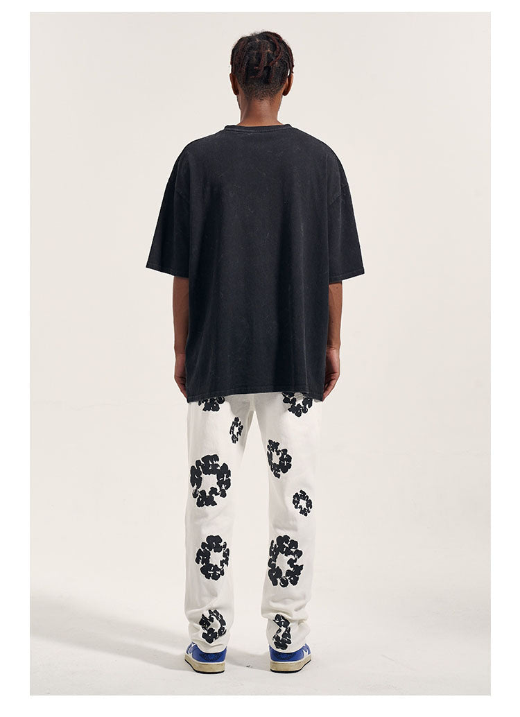 FLOWER PATTERN DENIM - WHITE