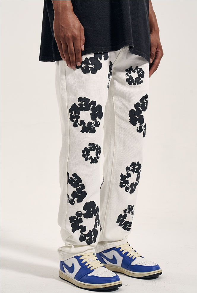 FLOWER PATTERN DENIM - WHITE