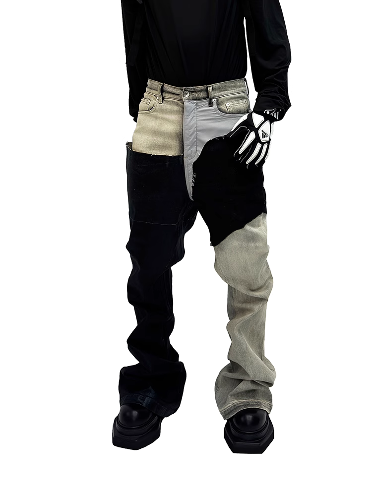 MULTI PATCHED MATERIAL DENIM