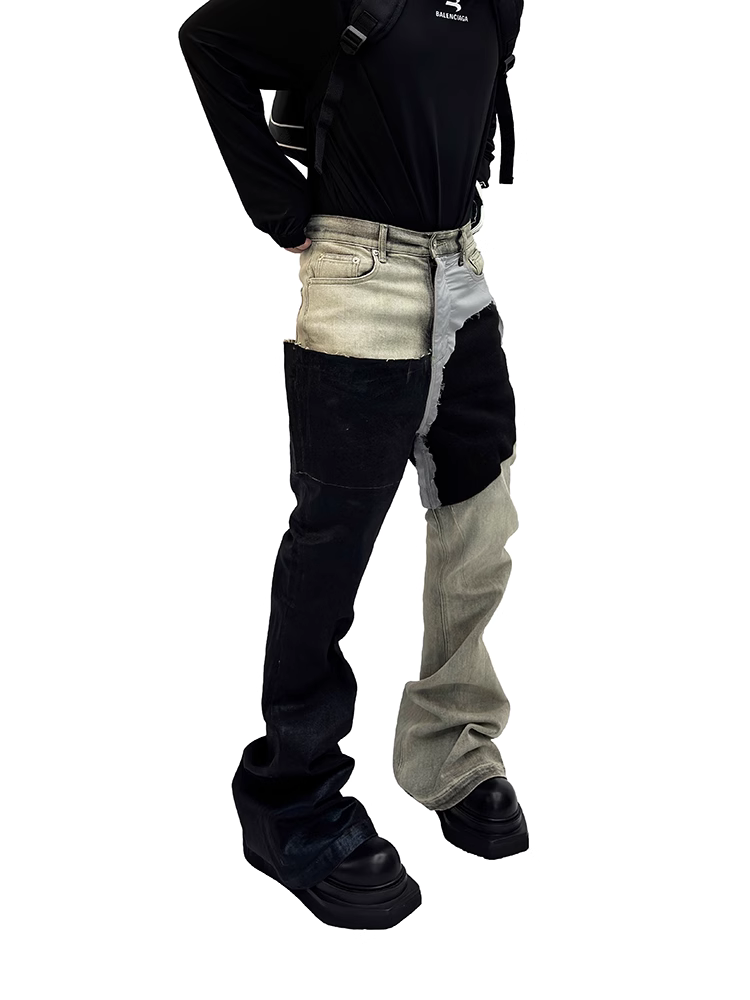 MULTI PATCHED MATERIAL DENIM