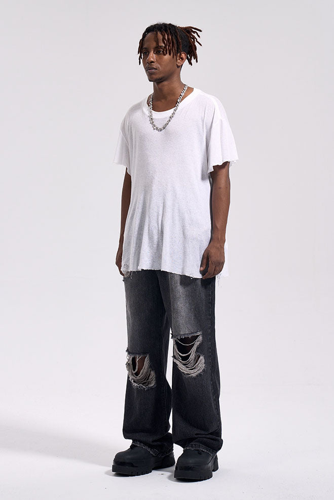 DISTRESSED BAGGY PANTS - BLACK