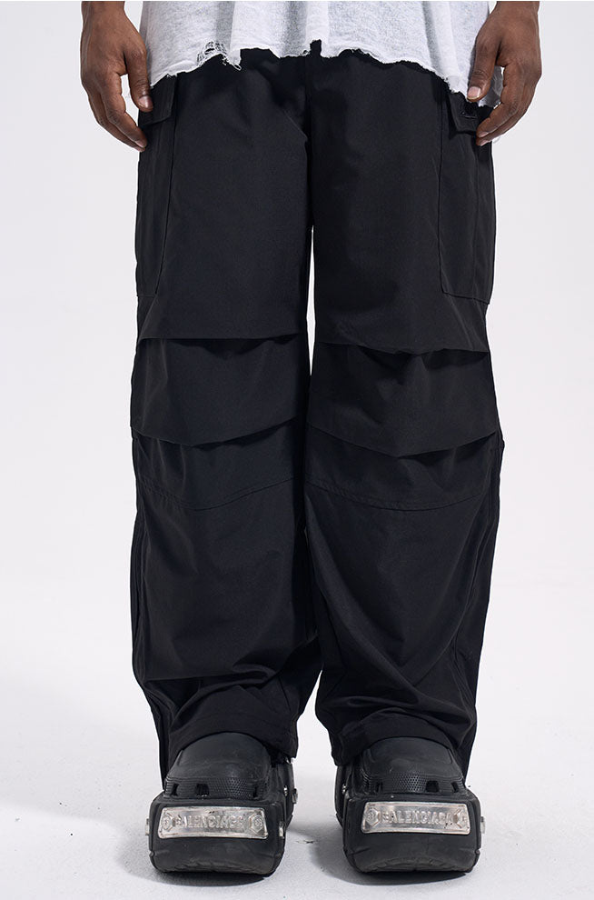 TWO KNEE CARGO PANTS - BLACK