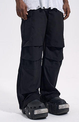 TWO KNEE CARGO PANTS - BLACK